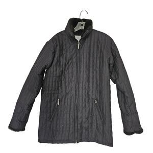 Jaclyn Smith Medium Vintage Black Classic Quilted Faux Fur Trim Winter Coat Cozy